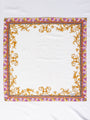 Vintage Purple Floral Border White Cotton Handkerchief