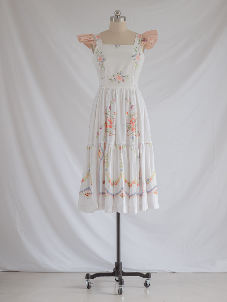 Re-design Upcycled Daffodil Daisy Embroidered Floral Midi Dress