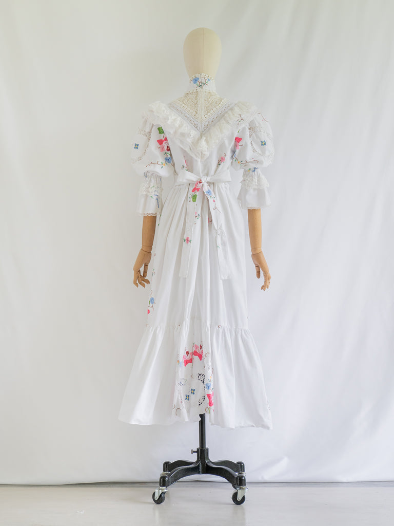 Re-design Upcycled Rose Embroidered White Maxi Dress