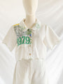 Re-top and Trousers 1979 Floral Embroidery White Crop Set