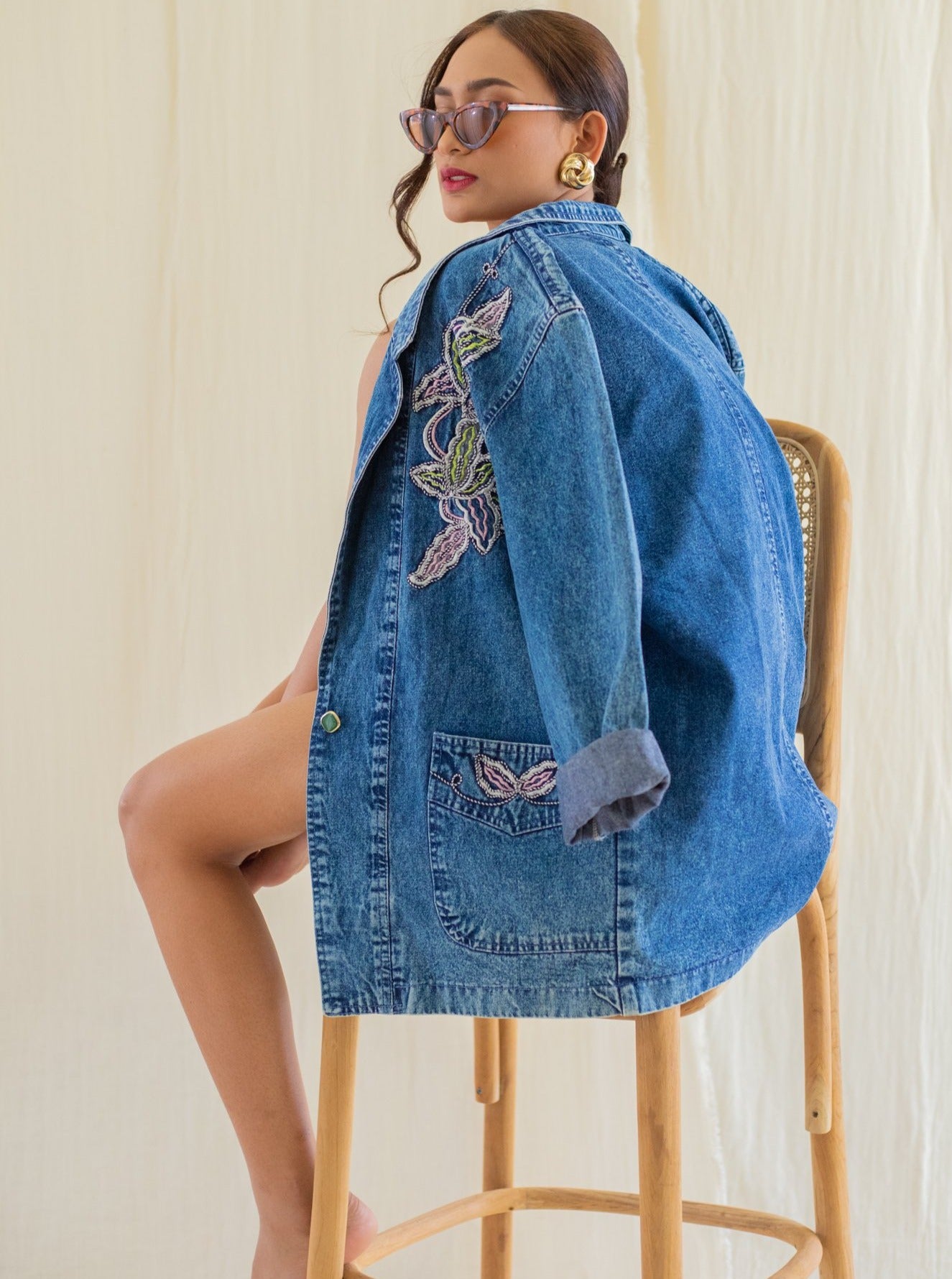 Embroidered oversized denim on sale jacket