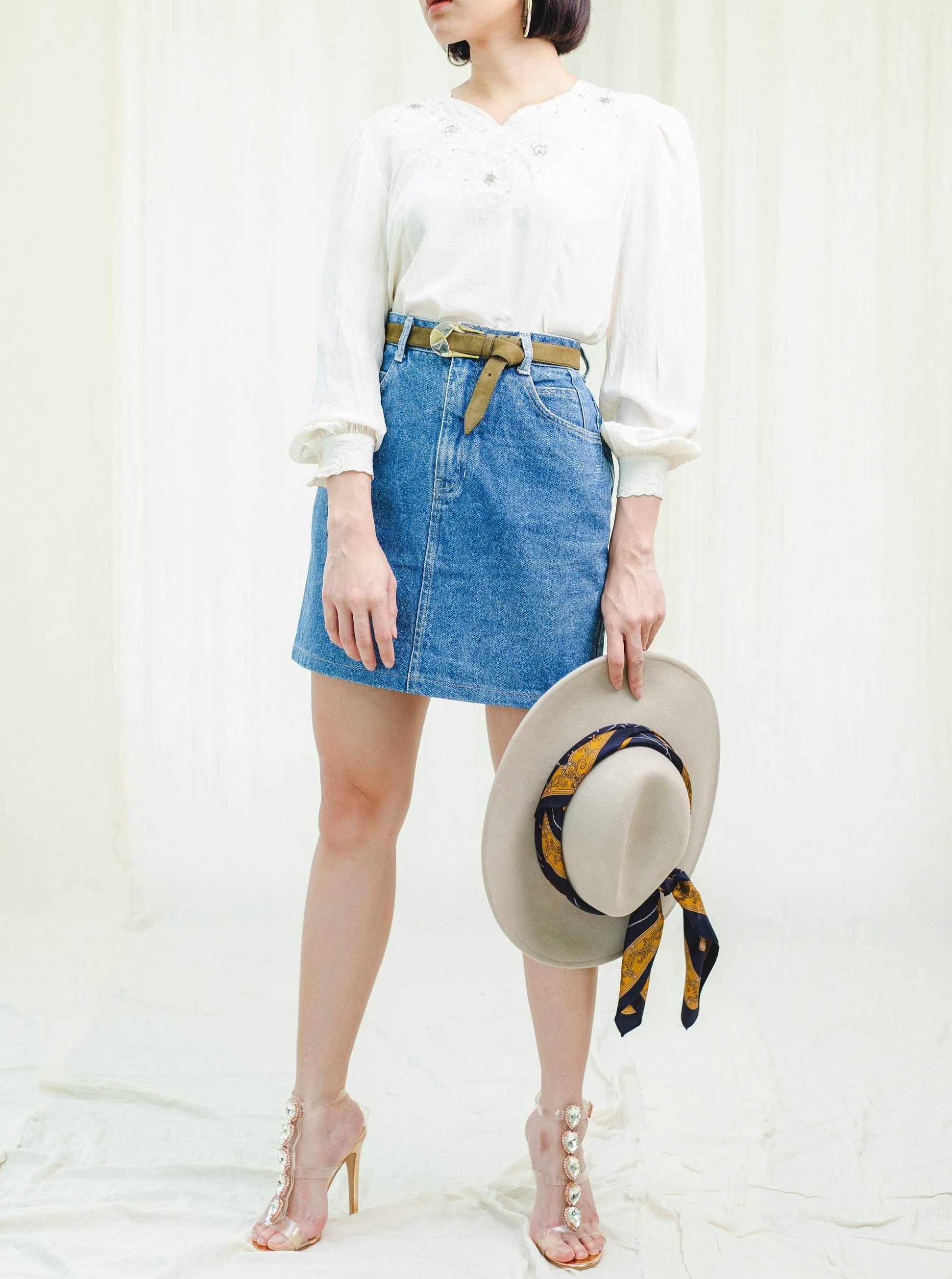 Sugar Cream Vintage 1980s Denim Mini Skirt