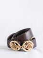 Vintage Brown Rose Buckle Leather Belt