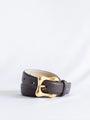 Vintage Black Gold Frame Buckle Leather Belt