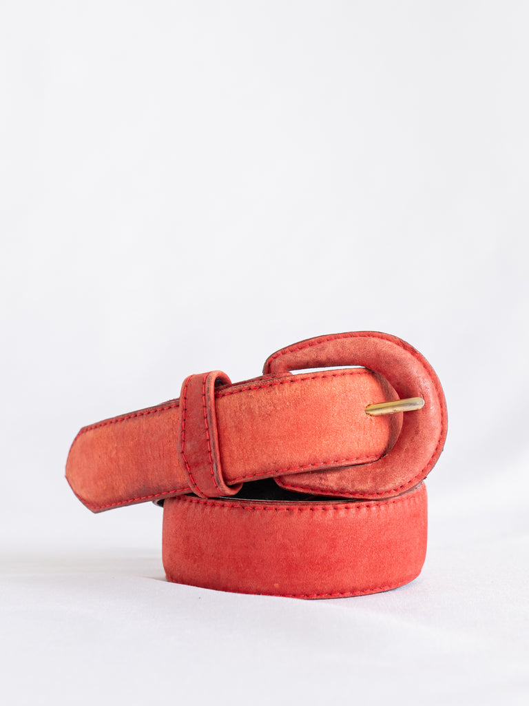 Vintage Frame Buckle Red Leather Belt
