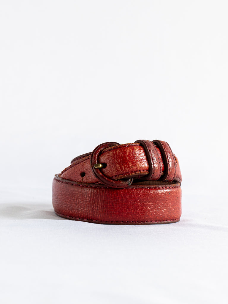 Vintage Red Leather Double Loop Round Buckle Belt