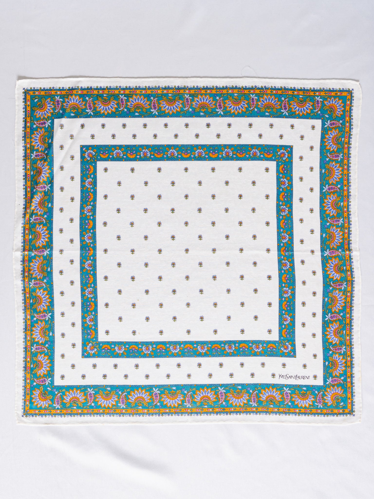 Vintage YSL Floral Border Cotton Handkerchief