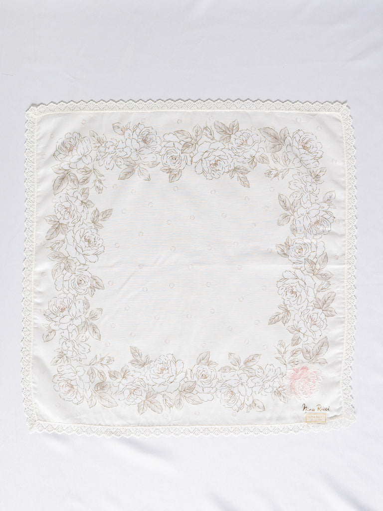 Vintage Nina Ricci Rose Print Cotton Handkerchief