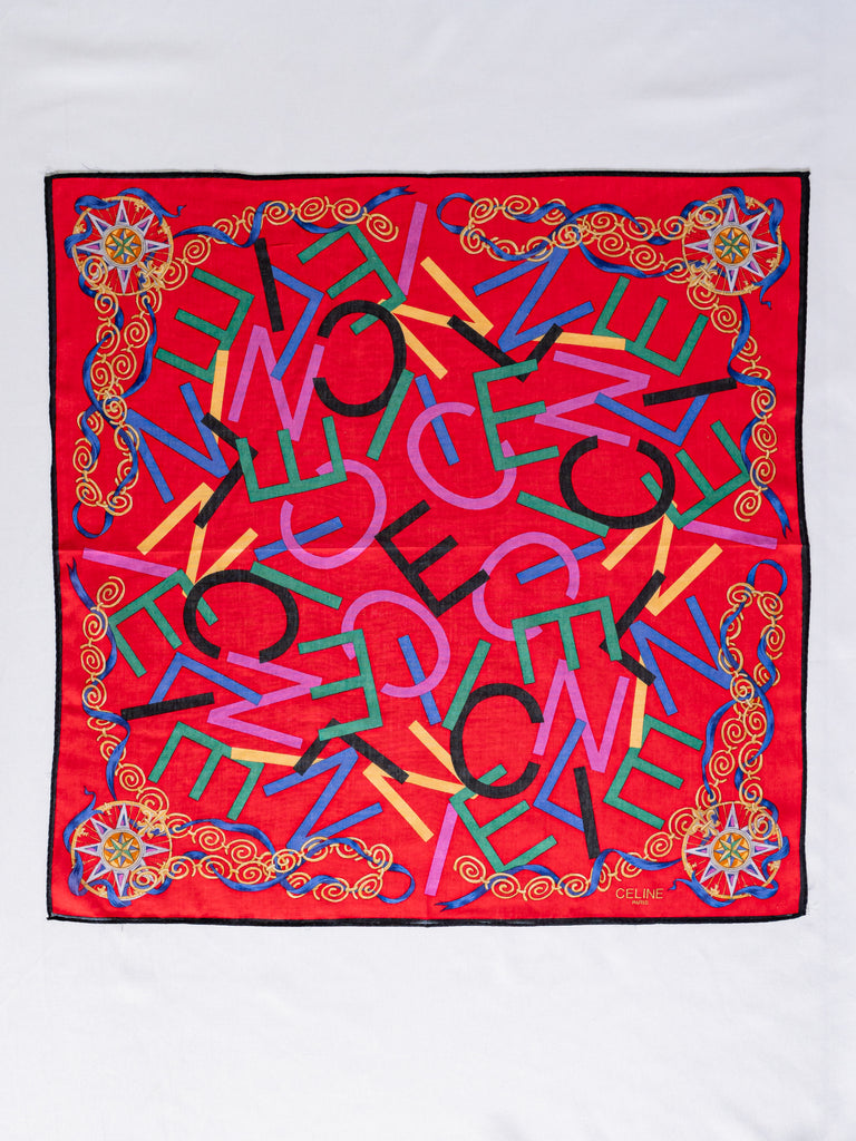 Vintage Cotton Colorful Alphabet Abstract Print Red Handkerchief