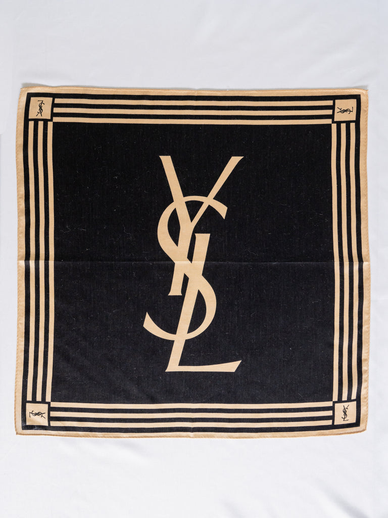 Vintage Cotton YSL Print Black Scarf