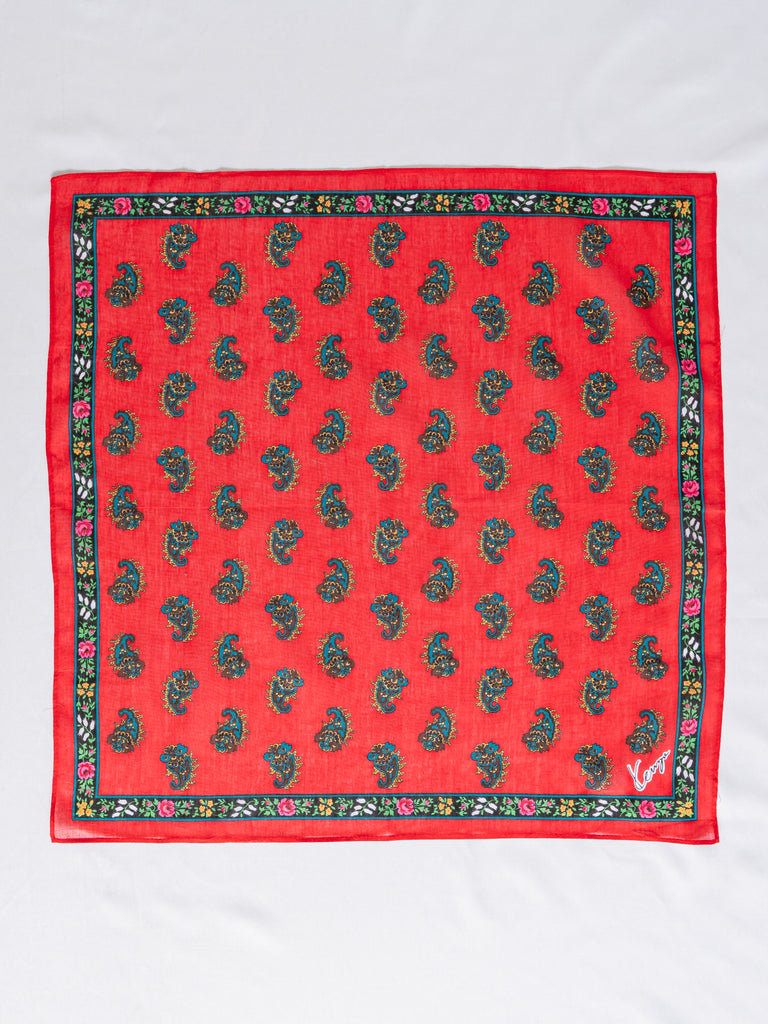 Vintage Paisley Print Floral Border Red Cotton Scarf