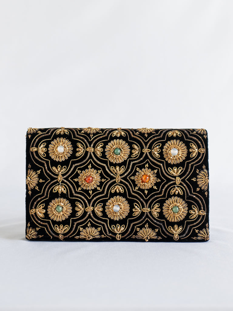 Vintage Golden Zardozi Velvet Pearl Detailing Handmade Sling