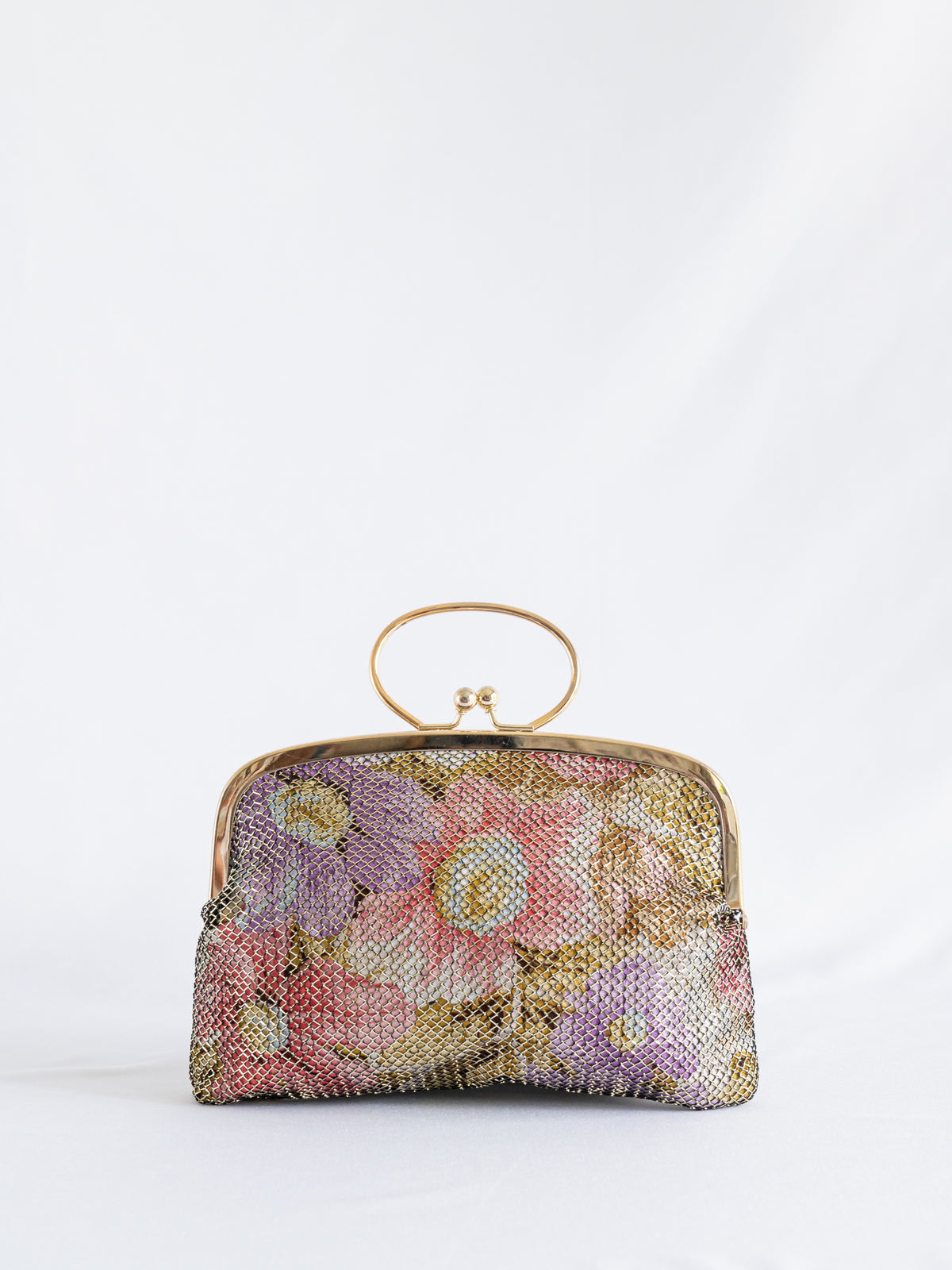Sugar Cream Vintage Colorful Floral Single Metal Clasp Handbag