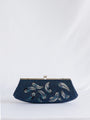 Vintage Feather Detailing Navy Blue Beaded Handbag
