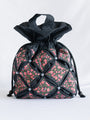 Vintage Black Floral Print Plastic Bead Potali Handbag
