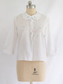 Vintage Collared Floral Embroidery White Chiffon Blouse