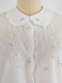 Vintage Collared Floral Embroidery White Chiffon Blouse