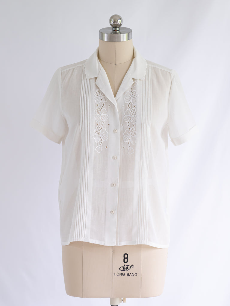 Vintage Half Sleeved Pintex Detailed Polyester White Blouse