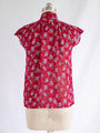 Vintage Red Chiffon Floral Print Tie Neck Blouse