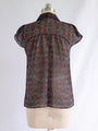 Vintage Red and Green Abstract Print Chiffon Blouse