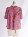 Vintage Red Chiffon Cross Print Collared Blouse