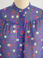 Vintage Purple Mandarin Collar Abstract Print Chiffon Blouse
