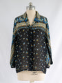 Vintage Black Peacock Print Border Chiffon Blouse