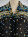 Vintage Black Peacock Print Border Chiffon Blouse