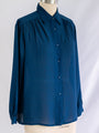 Vintage Chiffon Collared Blue Button Up Blouse