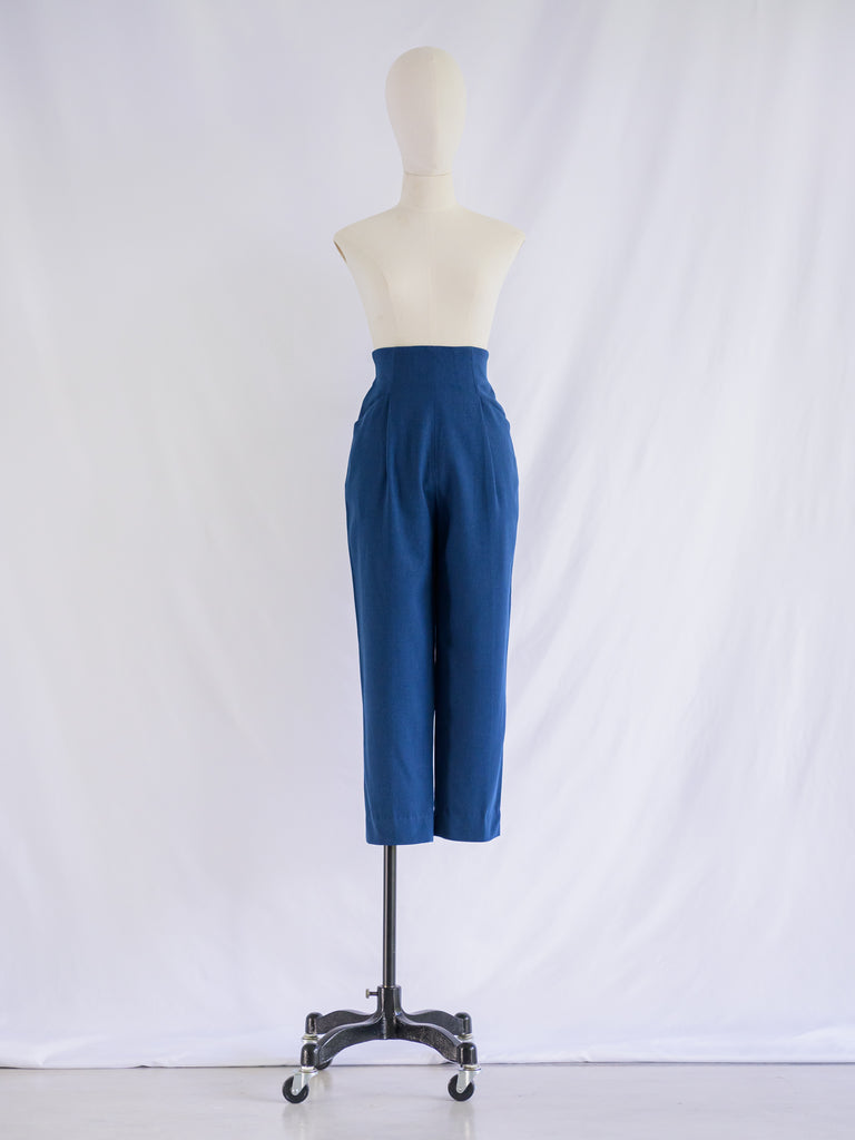 Vintage Blue High Waist Straight Trousers