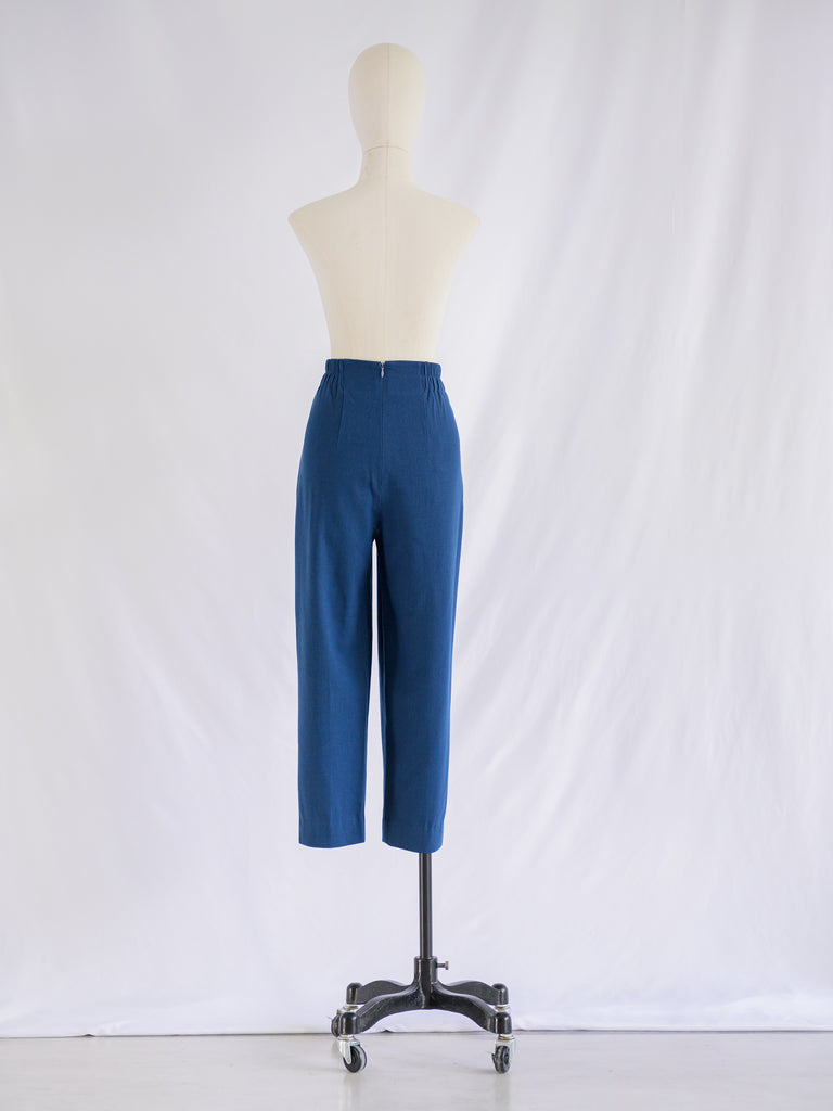 Vintage Blue High Waist Straight Trousers