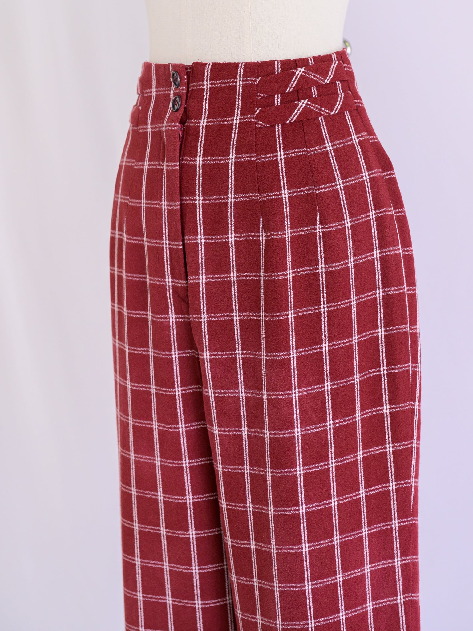Vintage Red Plaid Pattern High Waist Zipper Trouser