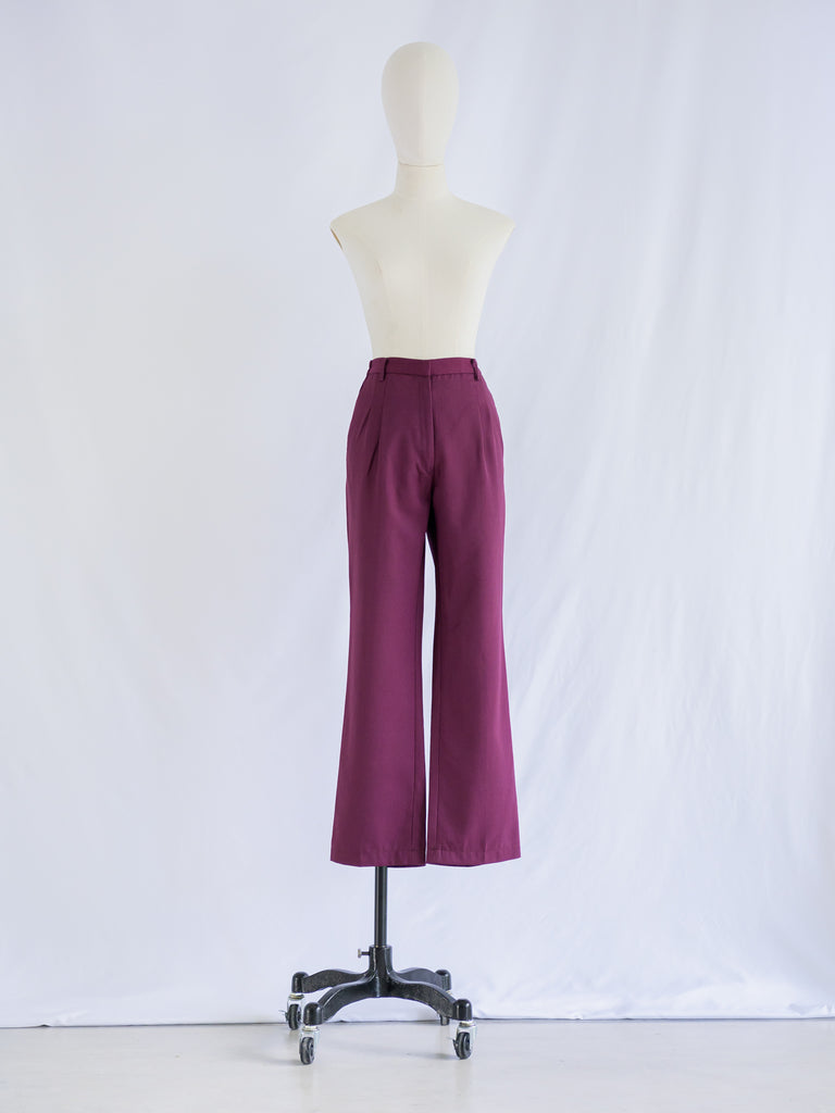 Vintage Red Polyester Mid-rise Wide Legged Trouser