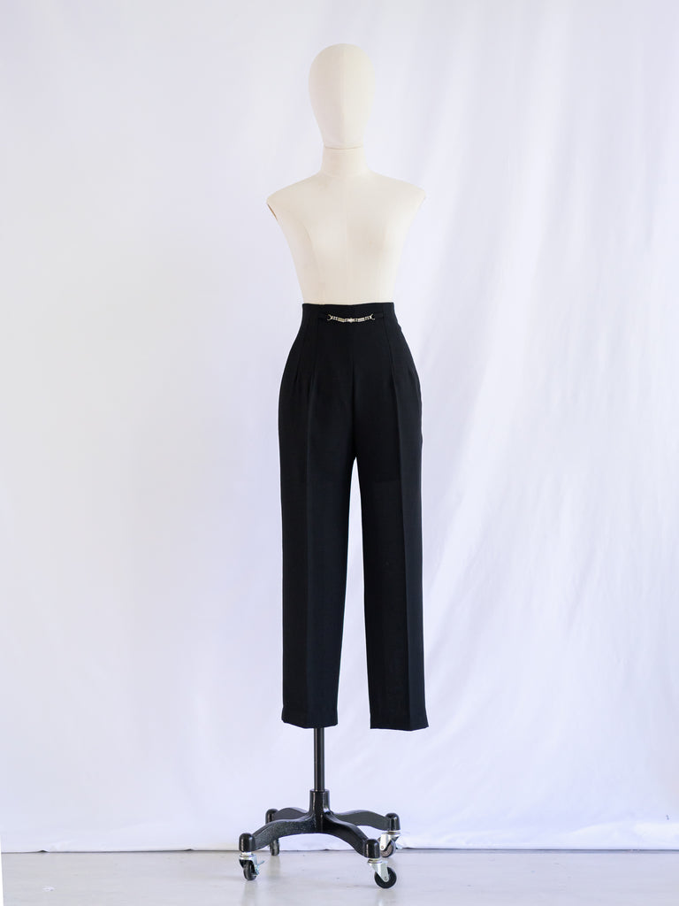 Vintage black trousers chain details high waisted ladies trousers blac –  Pretty Vintage Boutique