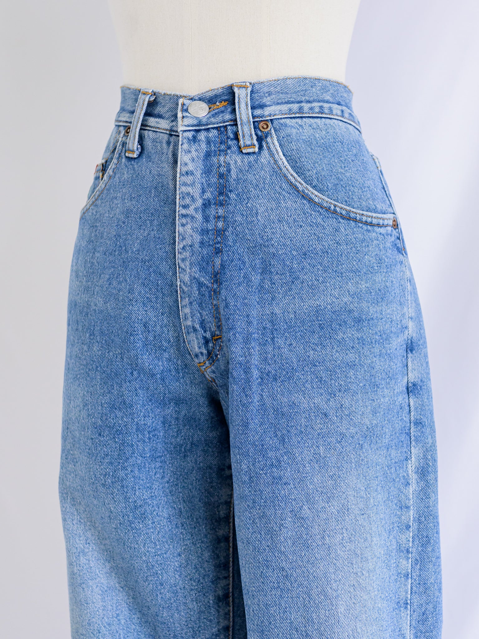 Vintage Faded Wash Blue Mid-Rise Denim Jeans