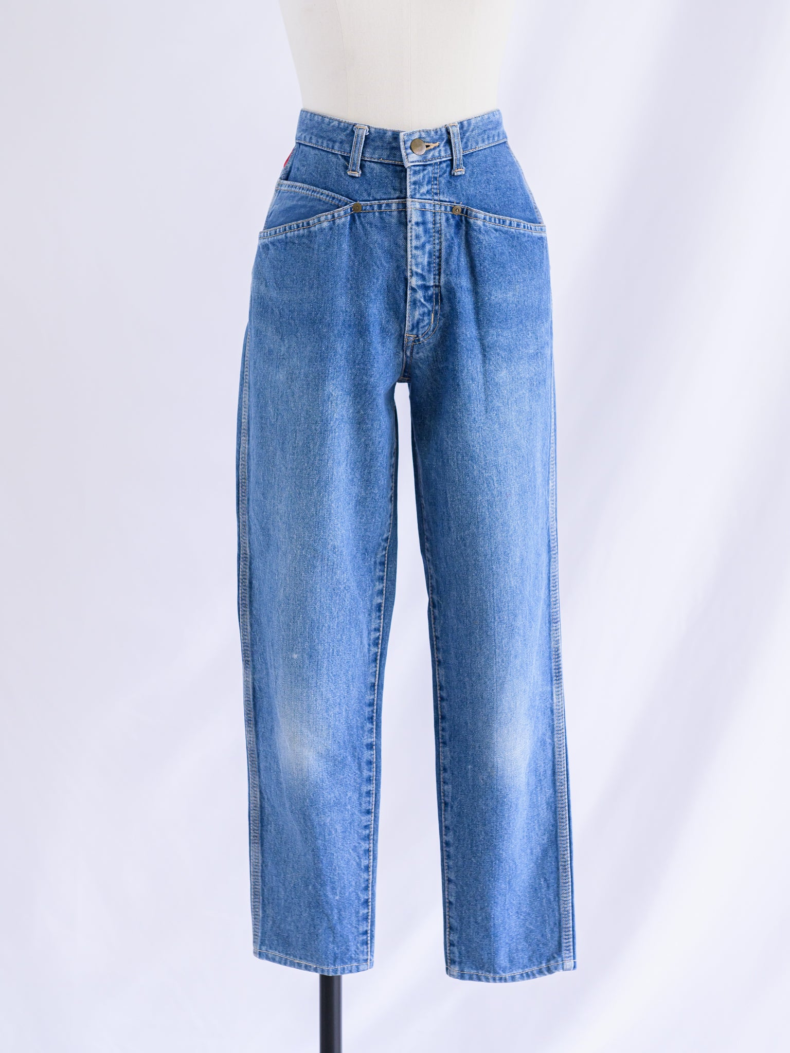 Vintage Blue High Waist Abstract Print Patch Denim Jeans