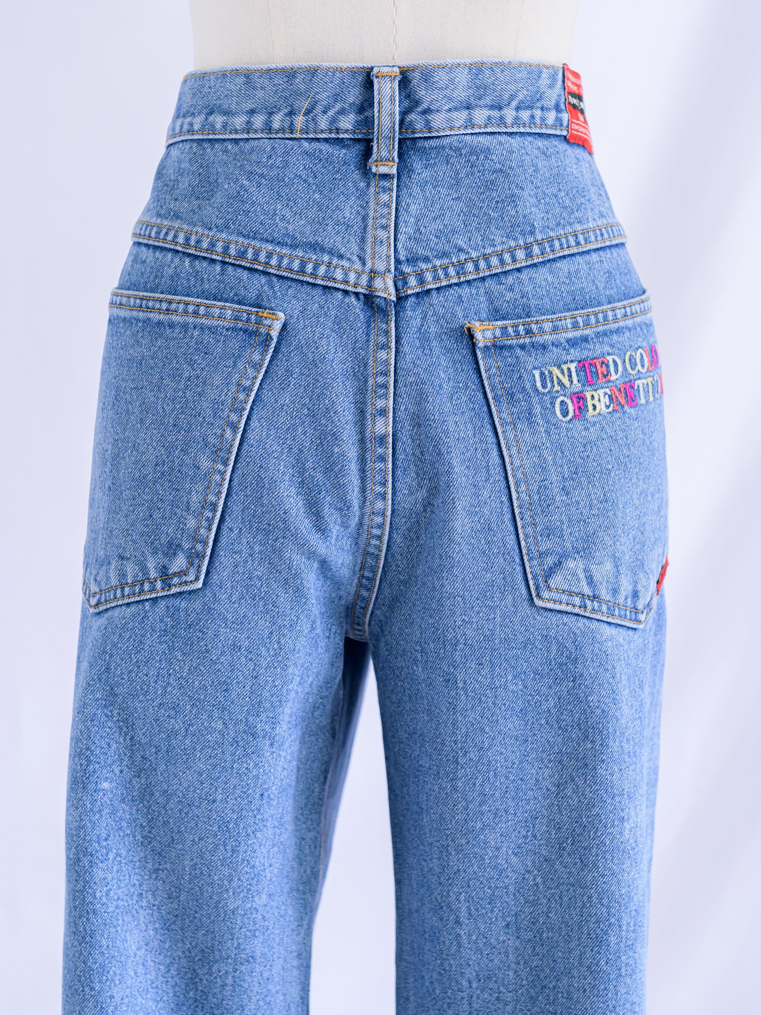 Vintage Mid-Rise Embroidery Back Pocket Blue Denim Jeans