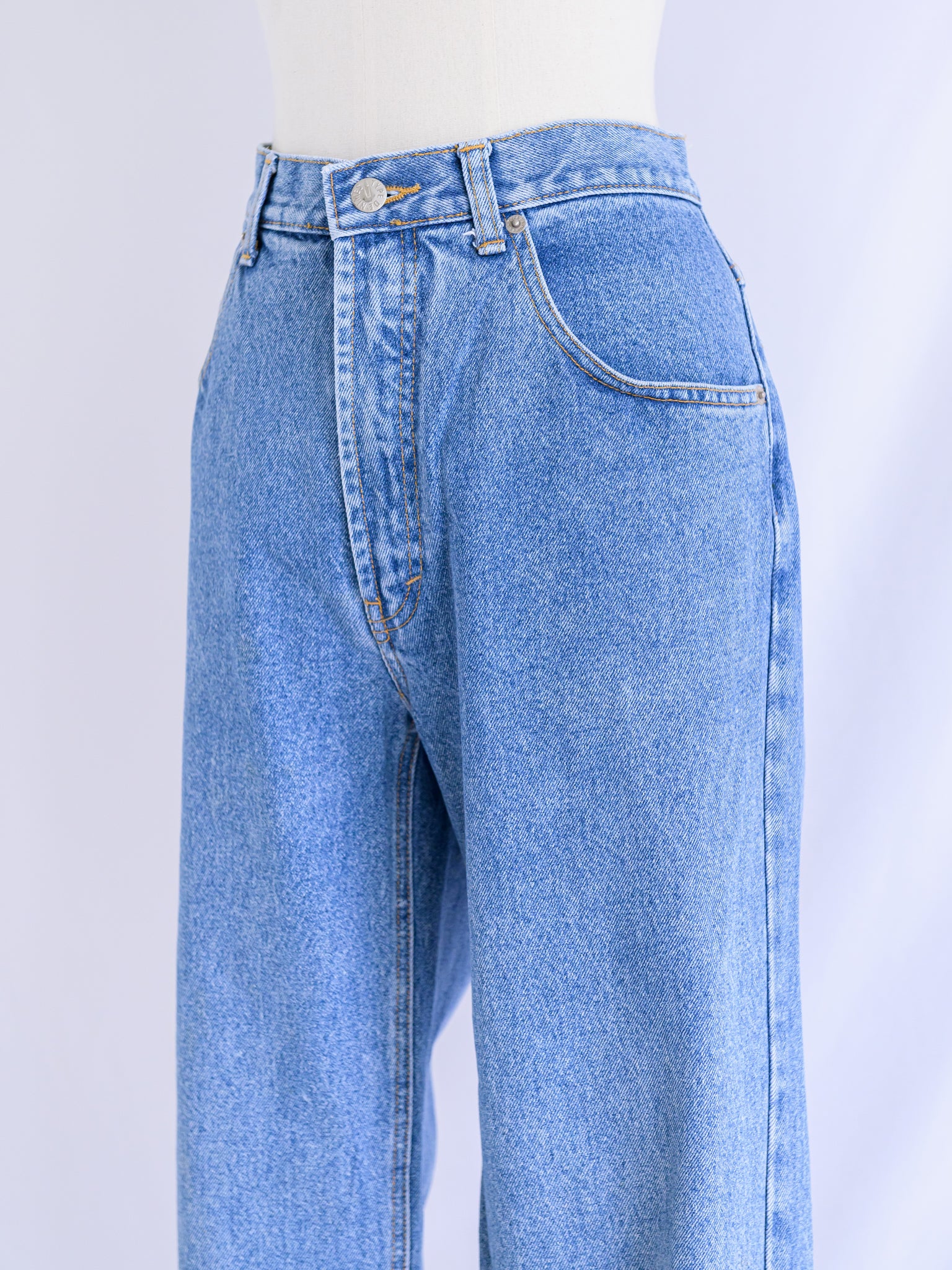 Vintage Mid-Rise Embroidery Back Pocket Blue Denim Jeans