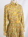 Vintage Chiffon Yellow Floral Print Collared Midi Dress