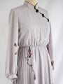 Vintage Chiffon Chinese Collared Full Cuff Sleeved Grey Midi Dress