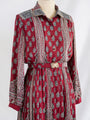 Vintage Maroon Paisley Collared Chiffon Midi Dress