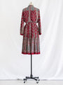 Vintage Maroon Paisley Collared Chiffon Midi Dress