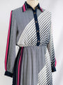Vintage Black and White Collared Neck Chiffon Midi Dress