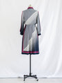 Vintage Black and White Collared Neck Chiffon Midi Dress