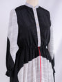 Vintage Chinese Collared Black and White Chiffon Midi Dress