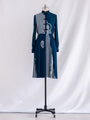 Vintage Blue Mandarin Collared Floral Print Chiffon Midi Dress