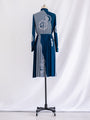 Vintage Blue Mandarin Collared Floral Print Chiffon Midi Dress
