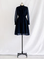Vintage Chiffon Cuff Sleeved Navy Blue Midi Dress