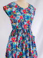 Vintage Colorful Floral Print Round Neck Cotton Midi Dress
