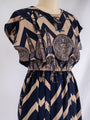 Vintage Serene Blue Beige Tone Zigzag Stripe Midi Dress